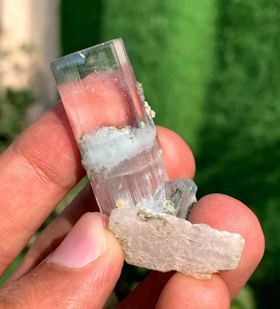 Transparent Blue Aquamarine Crystals with Mica and Albite combined - image 2
