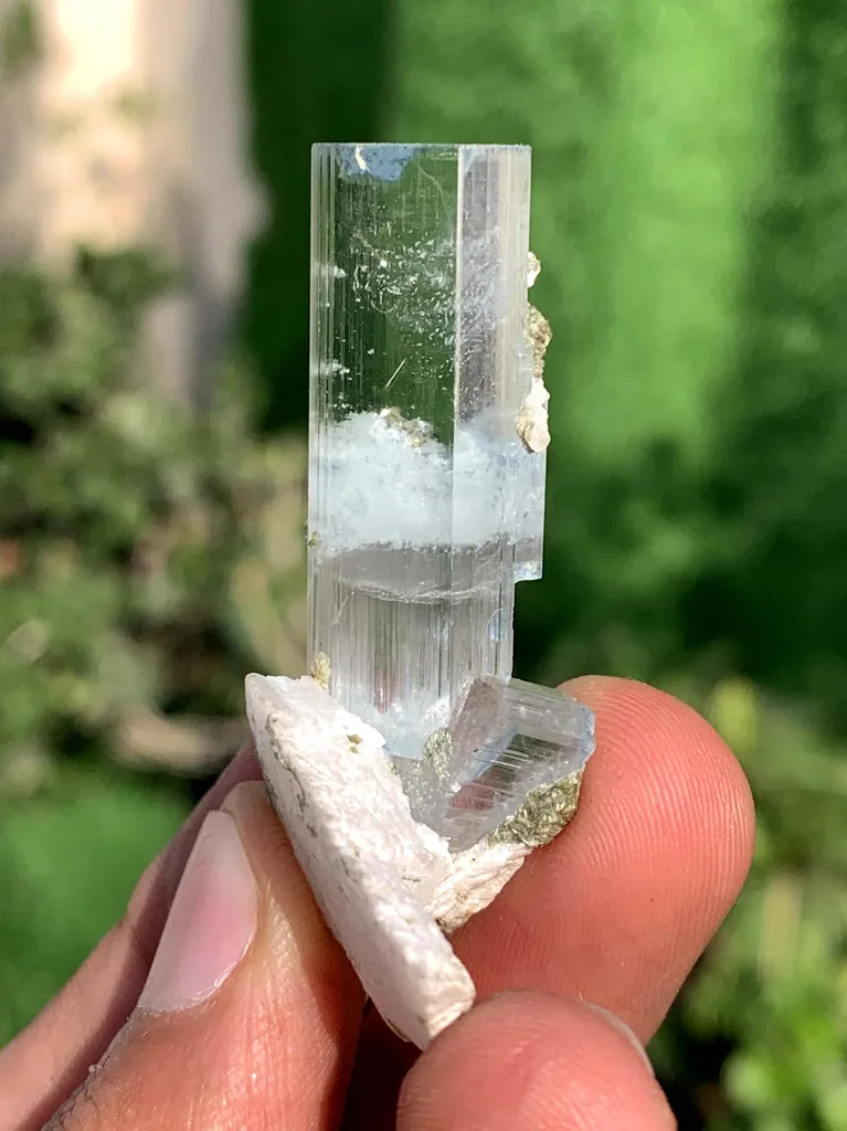 Transparent Blue Aquamarine Crystals with Mica and Albite combined - image 3