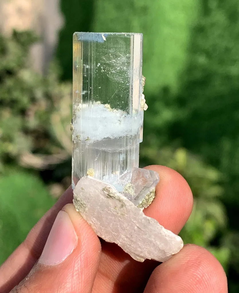 Transparent Blue Aquamarine Crystals with Mica and Albite combined - image 4