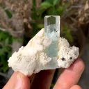 Transparent Blue Aquamarine with Schorl Inclusions on Cleavelandite from Pakistan - image 6