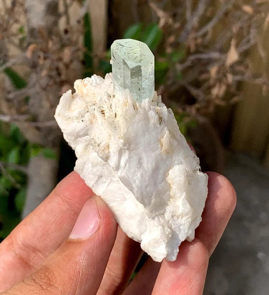 Transparent Blue Aquamarine with Schorl Inclusions on Cleavelandite from Pakistan - image 8