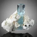 Transparent Blue Aquamarine with Schorl Inclusions on Cleavelandite from Pakistan - image 1