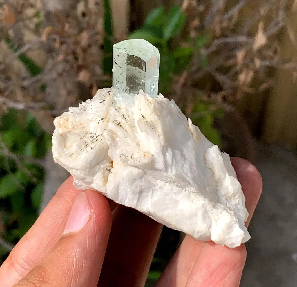Transparent Blue Aquamarine with Schorl Inclusions on Cleavelandite from Pakistan - image 7