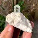 Transparent Blue Aquamarine with Schorl Inclusions on Cleavelandite from Pakistan - image 7
