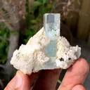 Transparent Blue Aquamarine with Schorl Inclusions on Cleavelandite from Pakistan - image 3