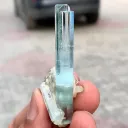 Transparent Elongated Blue Aquamarine Crystals with Albite from Pakistan - image 2