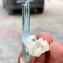 Transparent Elongated Blue Aquamarine Crystals with Albite from Pakistan - image 5