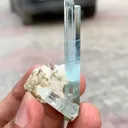 Transparent Elongated Blue Aquamarine Crystals with Albite from Pakistan - image 4