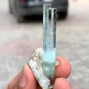 Transparent Elongated Blue Aquamarine Crystals with Albite from Pakistan - image 3
