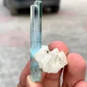 Transparent Elongated Blue Aquamarine Crystals with Albite from Pakistan - image 7