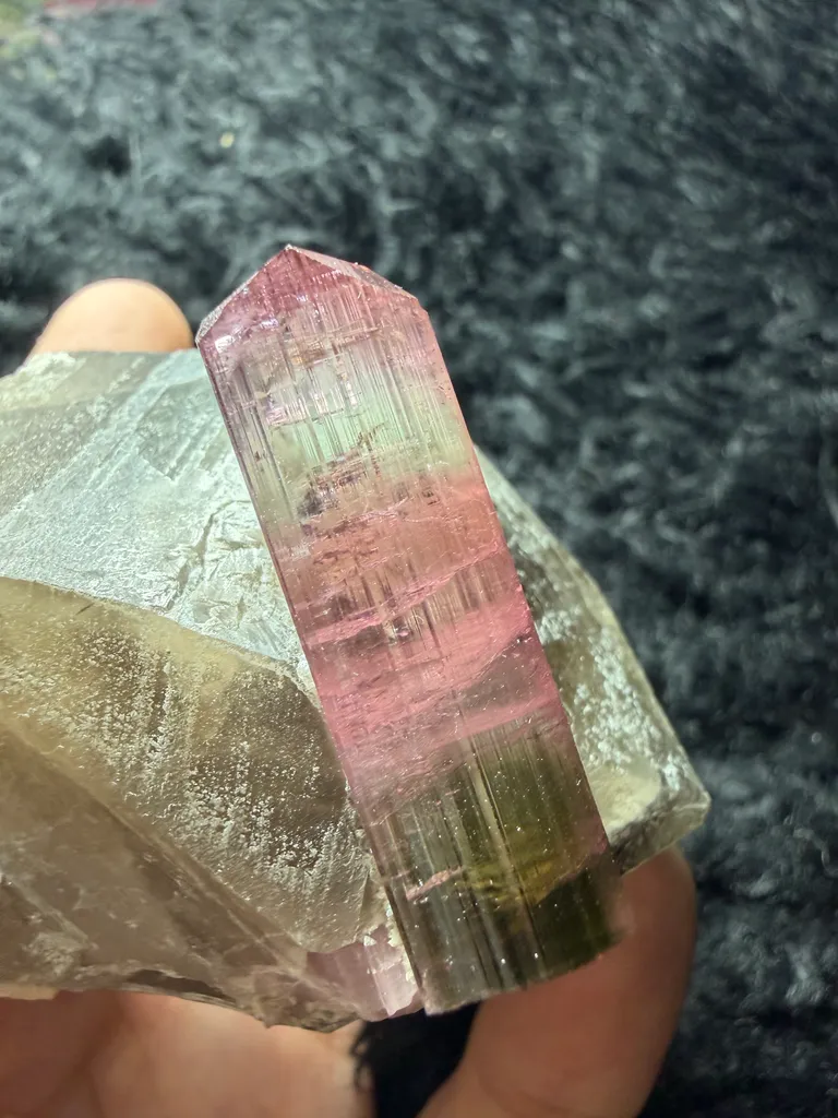 Tri colour Tourmaline with Smoky quartz from Afghanistan - image 3