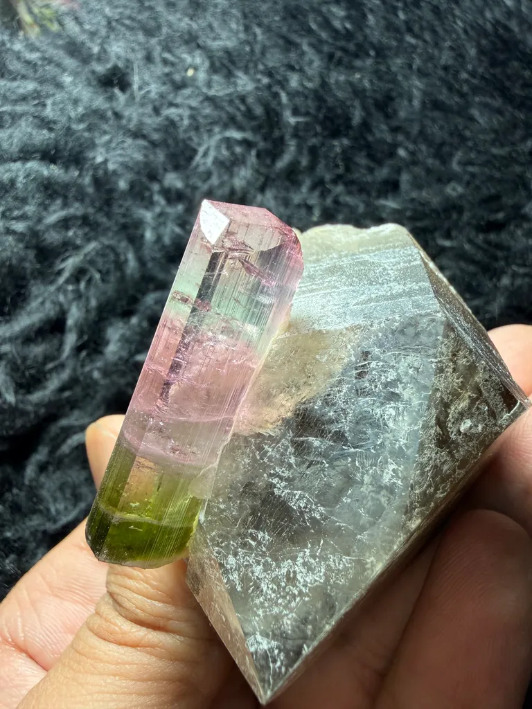 Tri colour Tourmaline with Smoky quartz from Afghanistan - image 5