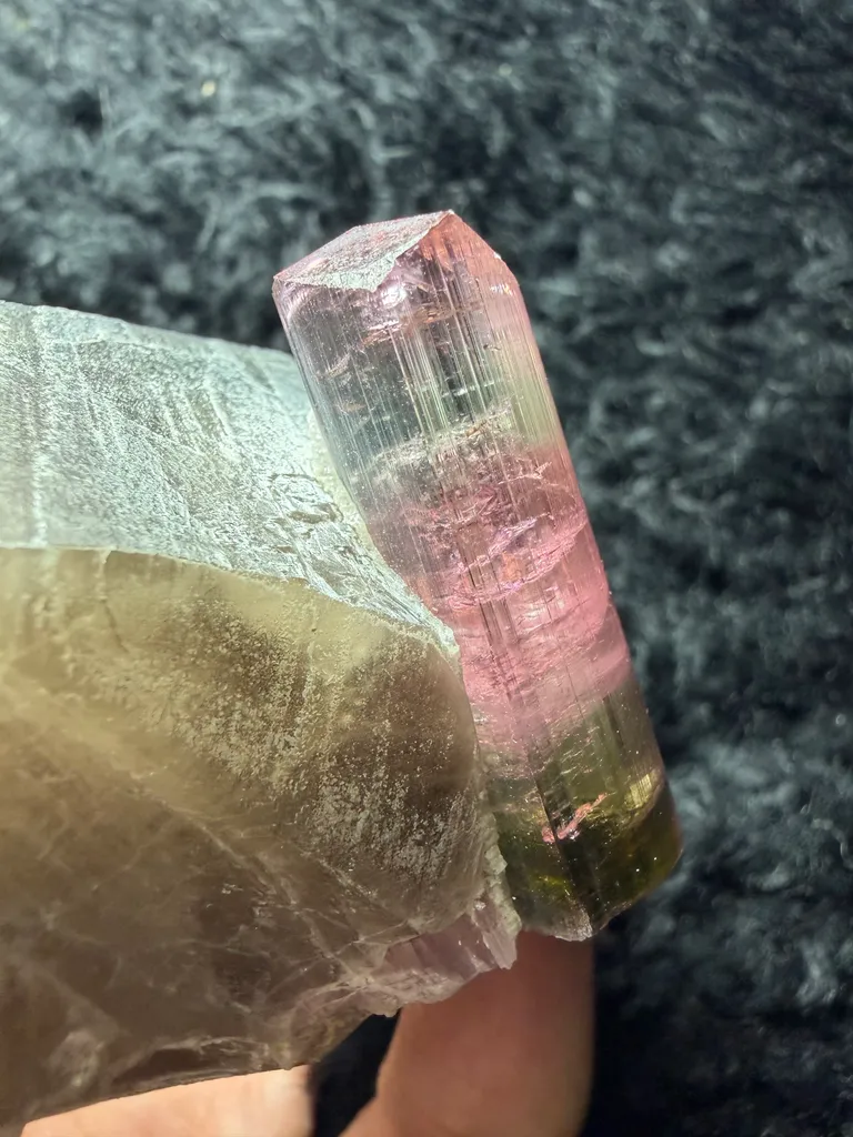 Tri colour Tourmaline with Smoky quartz from Afghanistan - image 4