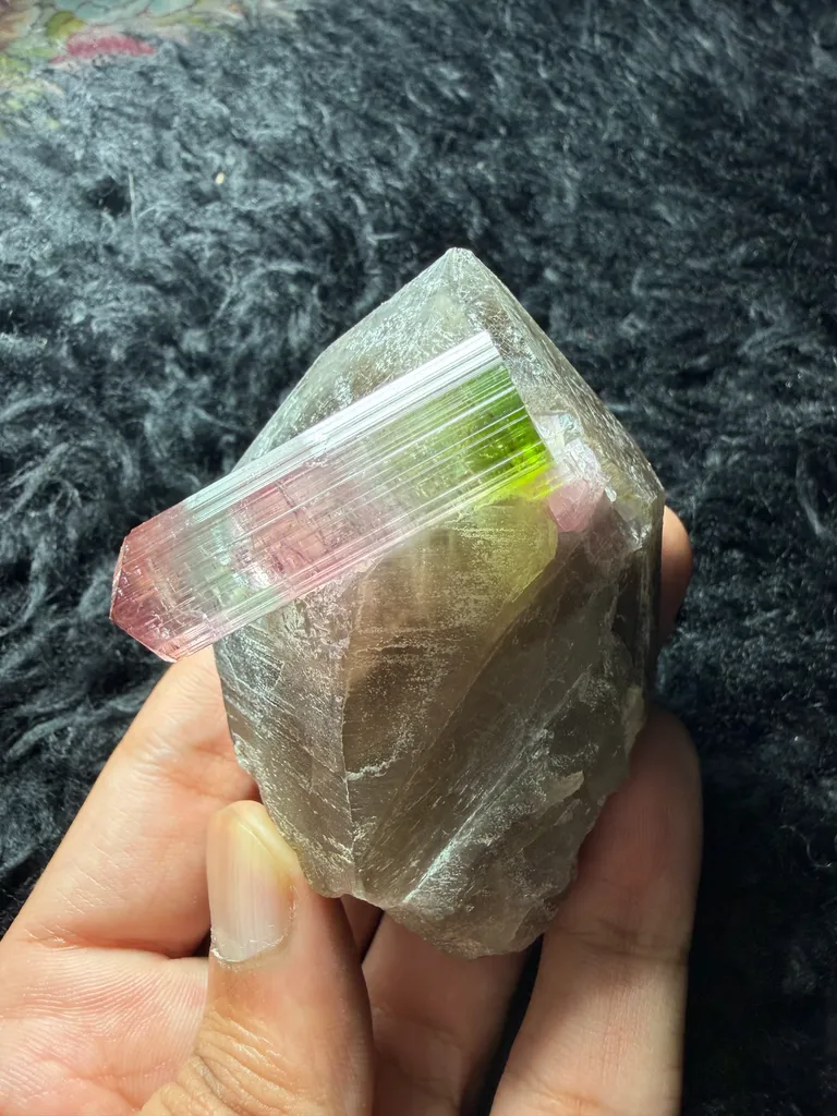 Tri colour Tourmaline with Smoky quartz from Afghanistan - image 6