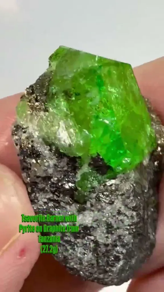 Tsavorite Garnet with Pyrite on Graphite from Tanzania - image 3