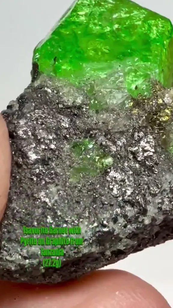 Tsavorite Garnet with Pyrite on Graphite from Tanzania - image 4