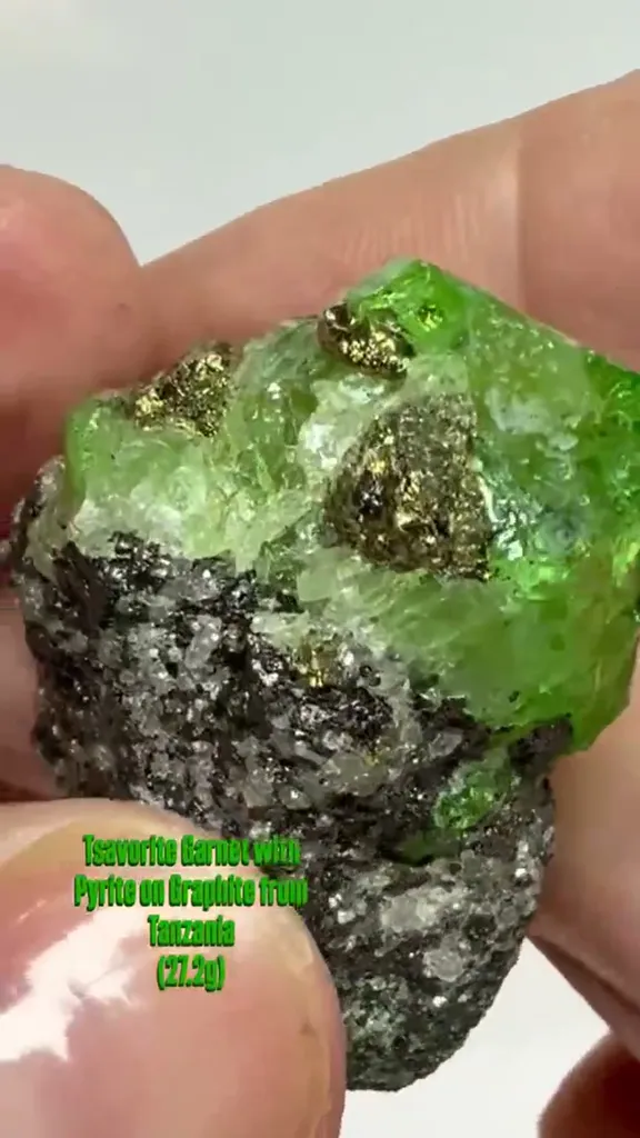 Tsavorite Garnet with Pyrite on Graphite from Tanzania - image 2