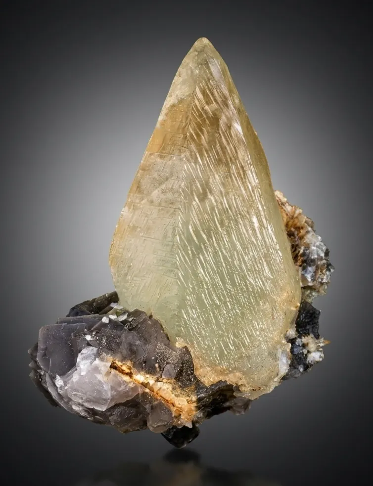 Twer Shape Dog Tooth Calcite with Fluorite Combined Specimen image