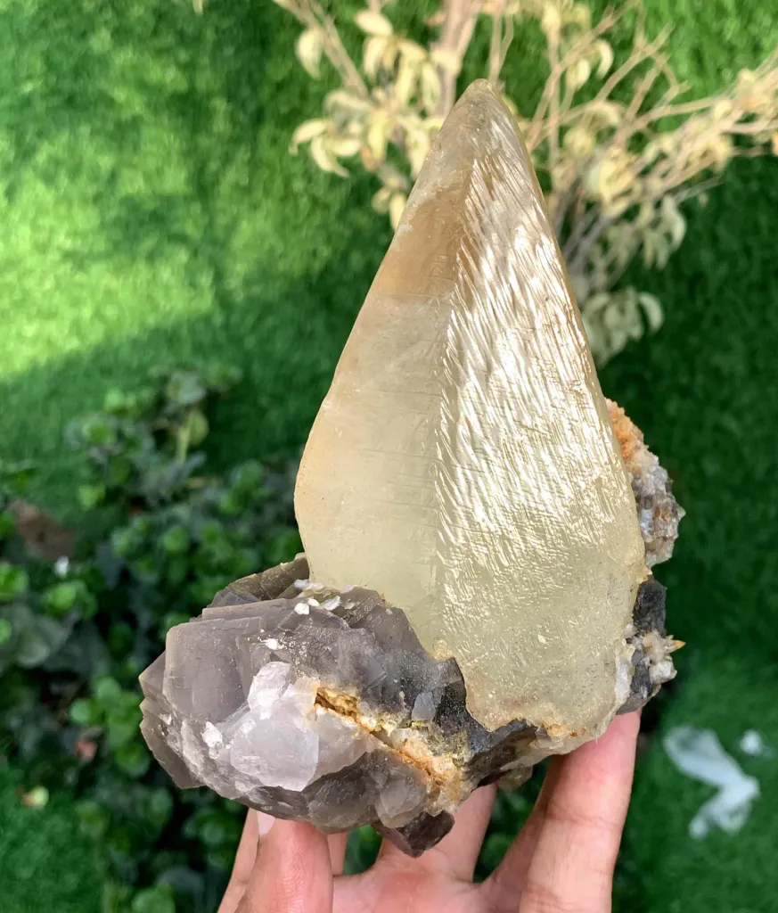 Twer Shape Dog Tooth Calcite with Fluorite Combined Specimen - image 3