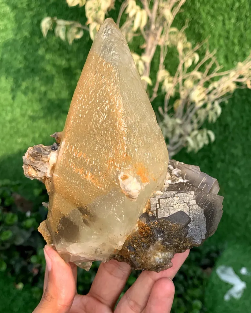 Twer Shape Dog Tooth Calcite with Fluorite Combined Specimen - image 7