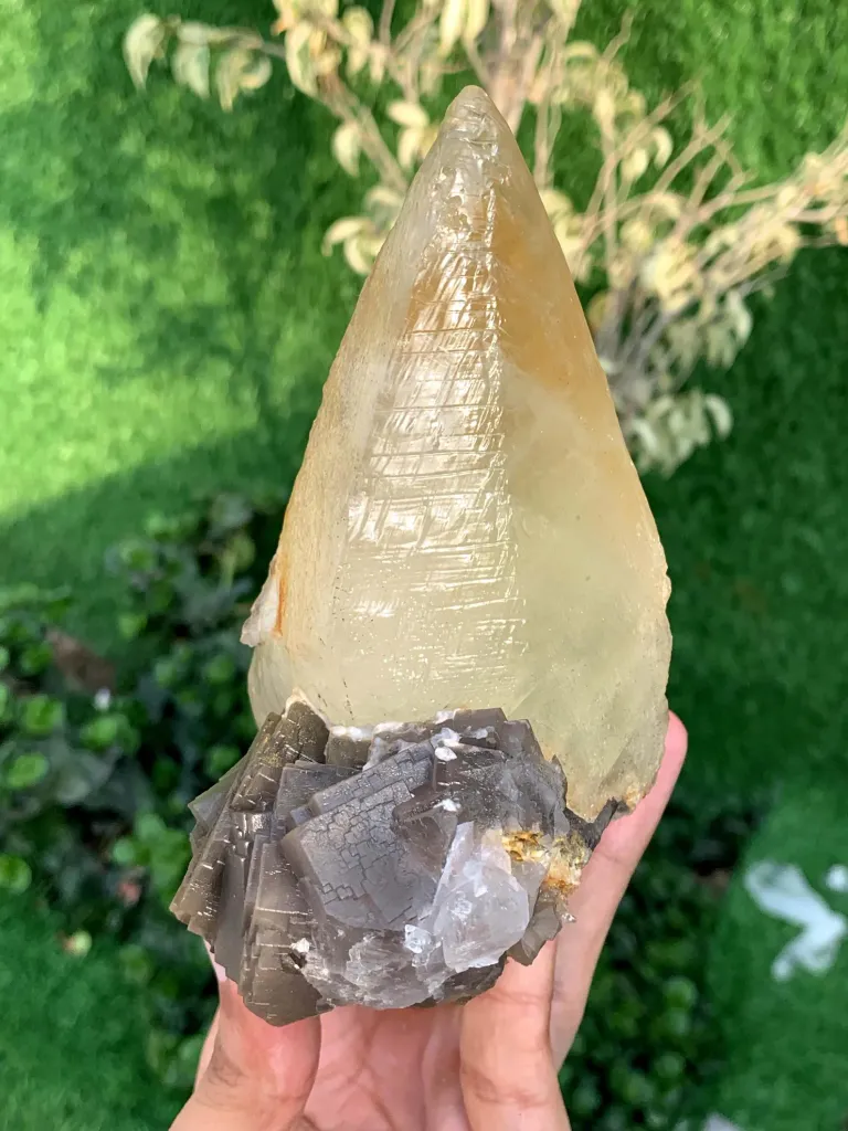 Twer Shape Dog Tooth Calcite with Fluorite Combined Specimen - image 4