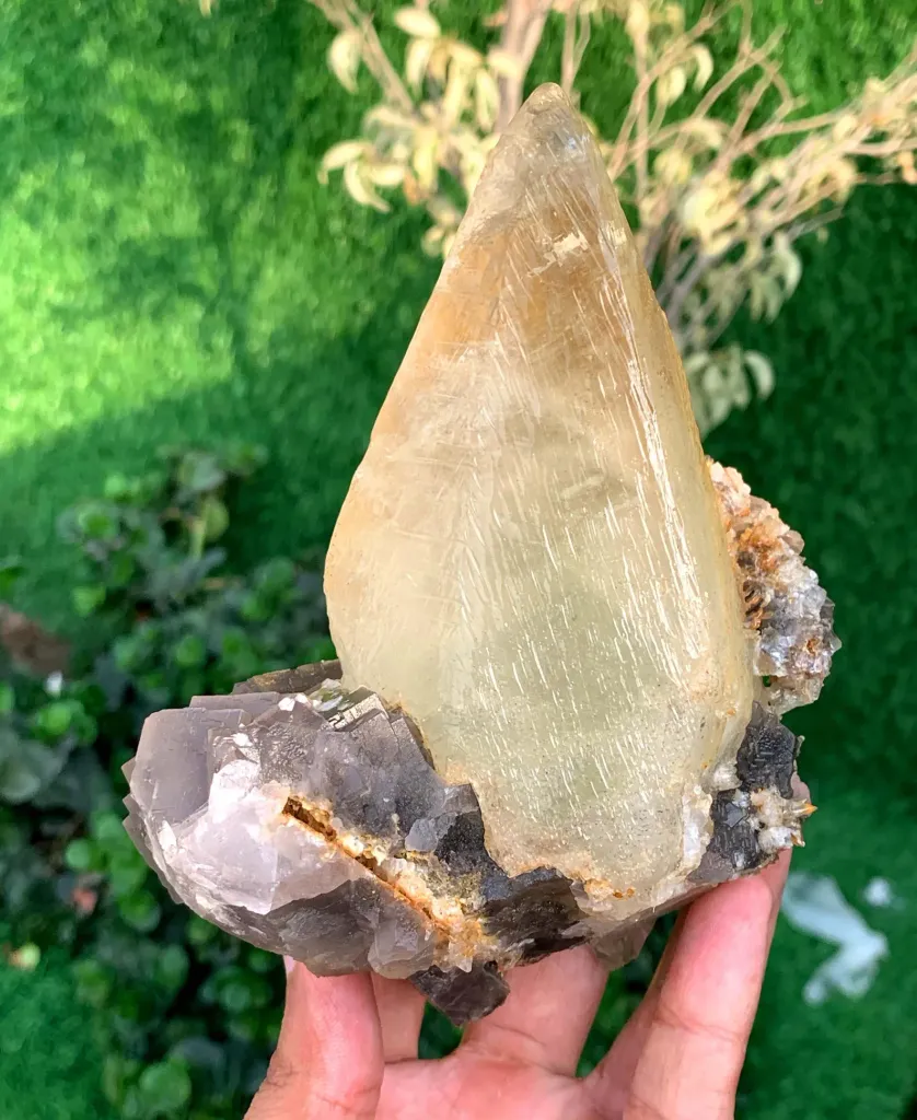 Twer Shape Dog Tooth Calcite with Fluorite Combined Specimen - image 6