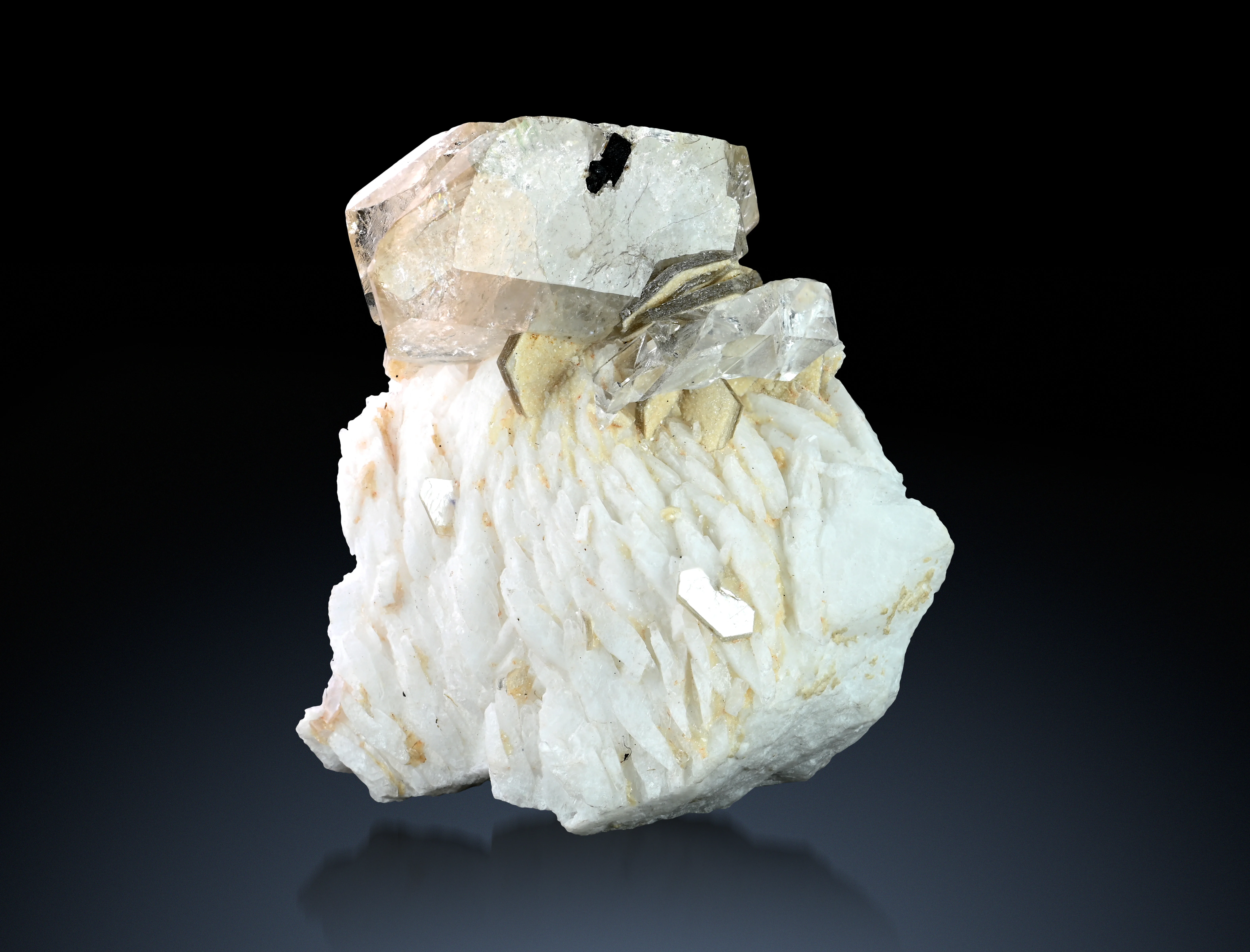 Albitew Twin Herderite Crystal Specimen with Quartz & Muscovite on Albite ...