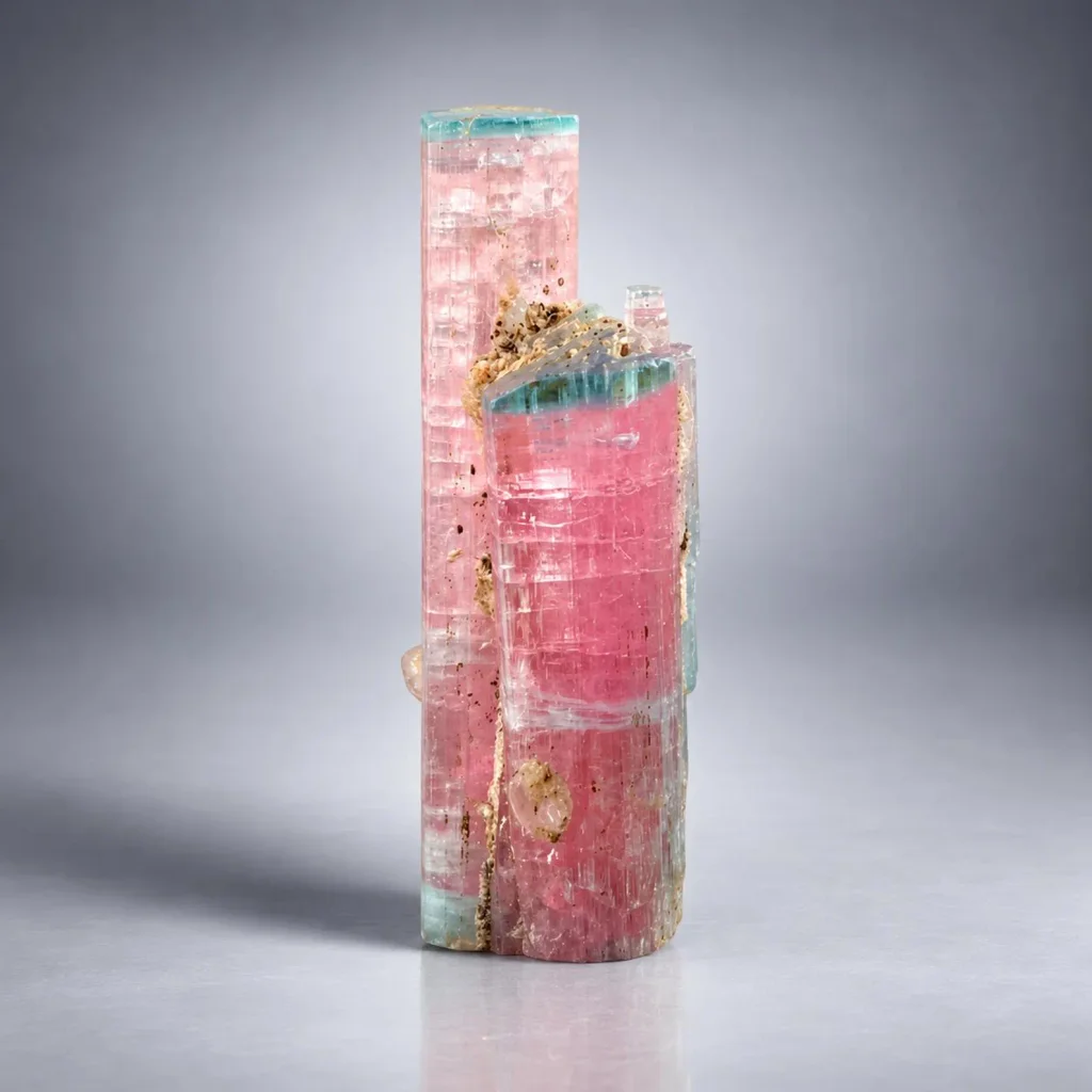 Twinned Bicolor Cat Eye Tourmaline Crystal Bule Cap Tourmaline from Afghanistan - image 4