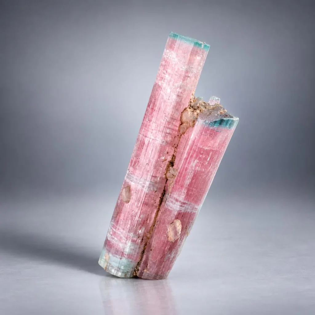 Twinned Bicolor Cat Eye Tourmaline Crystal Bule Cap Tourmaline from Afghanistan - image 7