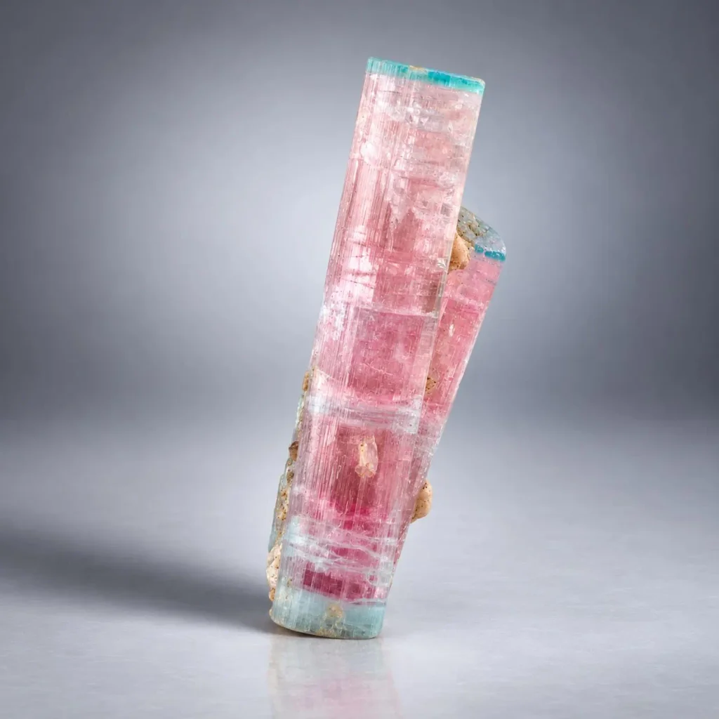 Twinned Bicolor Cat Eye Tourmaline Crystal Bule Cap Tourmaline from Afghanistan - image 6