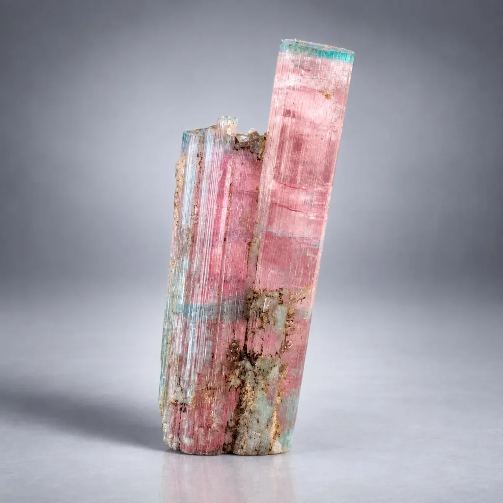 Twinned Bicolor Cat Eye Tourmaline Crystal Bule Cap Tourmaline from Afghanistan - image 5