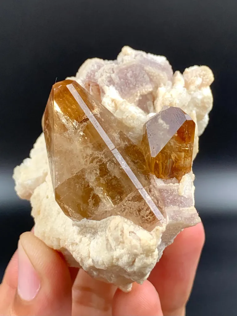 Twinned Golden Topaz Crystals with Pink Lepidolite - image 6