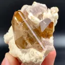 Twinned Golden Topaz Crystals with Pink Lepidolite - image 6