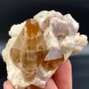 Twinned Golden Topaz Crystals with Pink Lepidolite - image 7