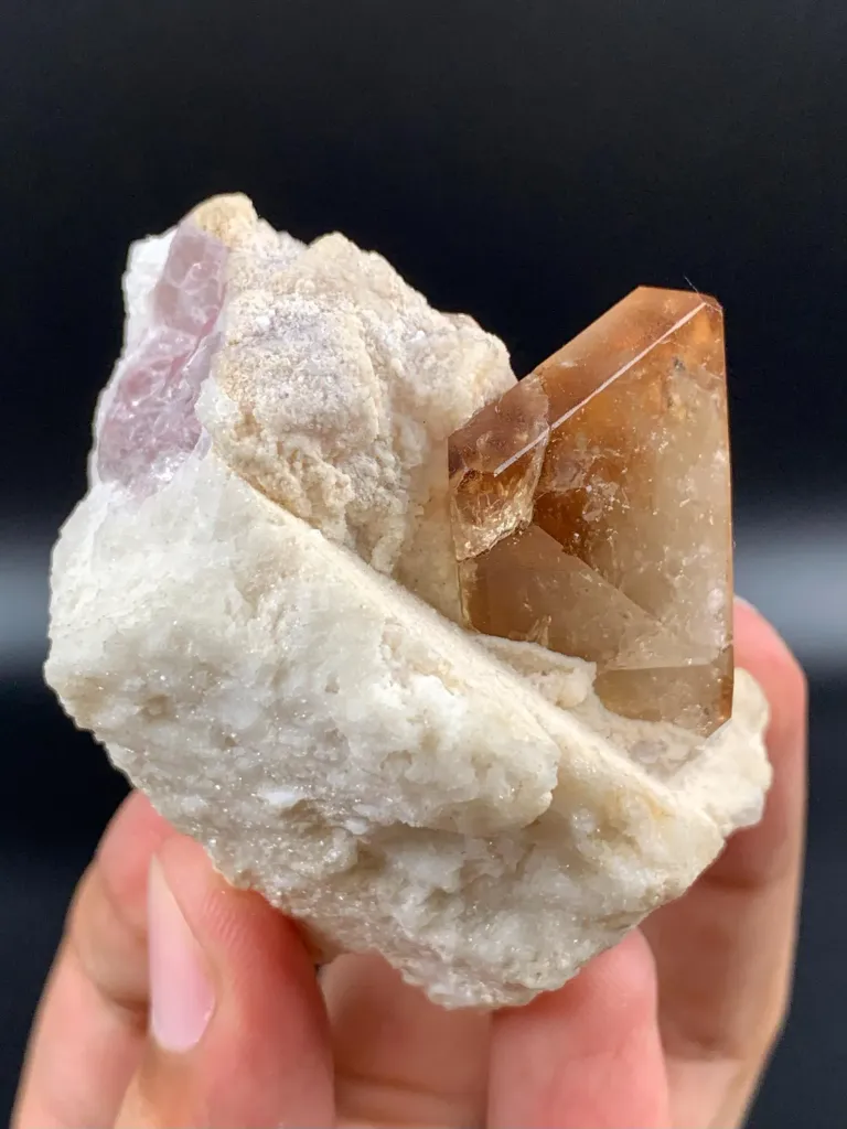 Twinned Golden Topaz Crystals with Pink Lepidolite - image 5