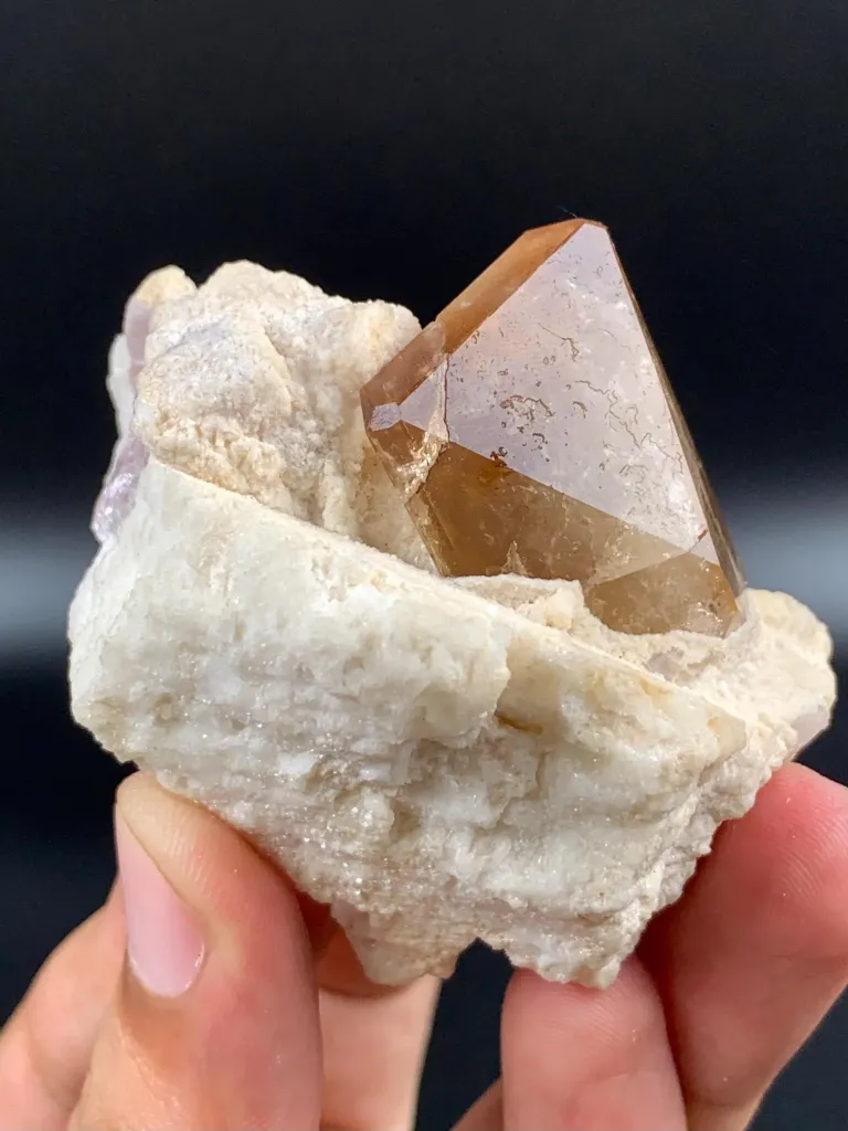 Twinned Golden Topaz Crystals with Pink Lepidolite - image 4