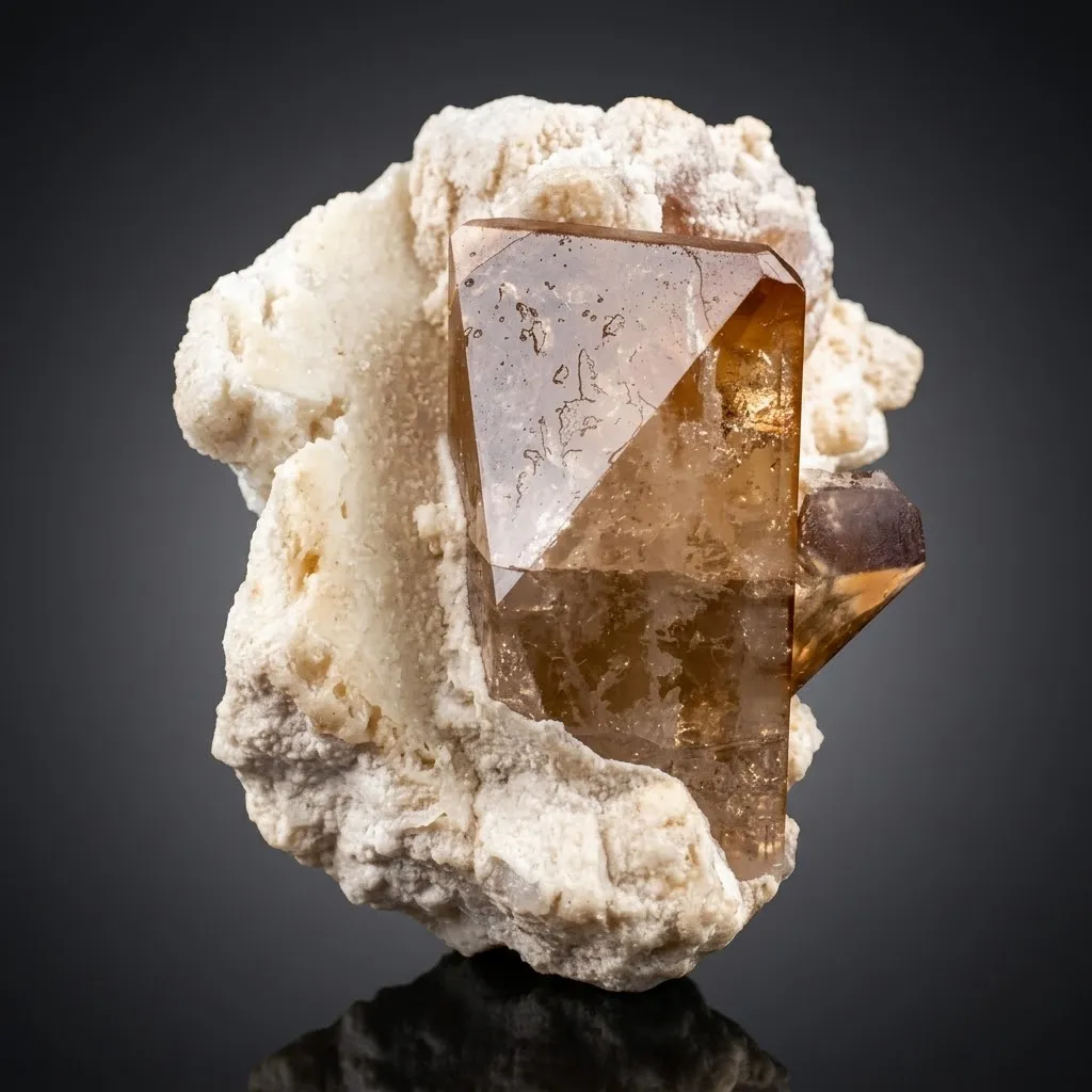 Twinned Golden Topaz Crystals with Pink Lepidolite image