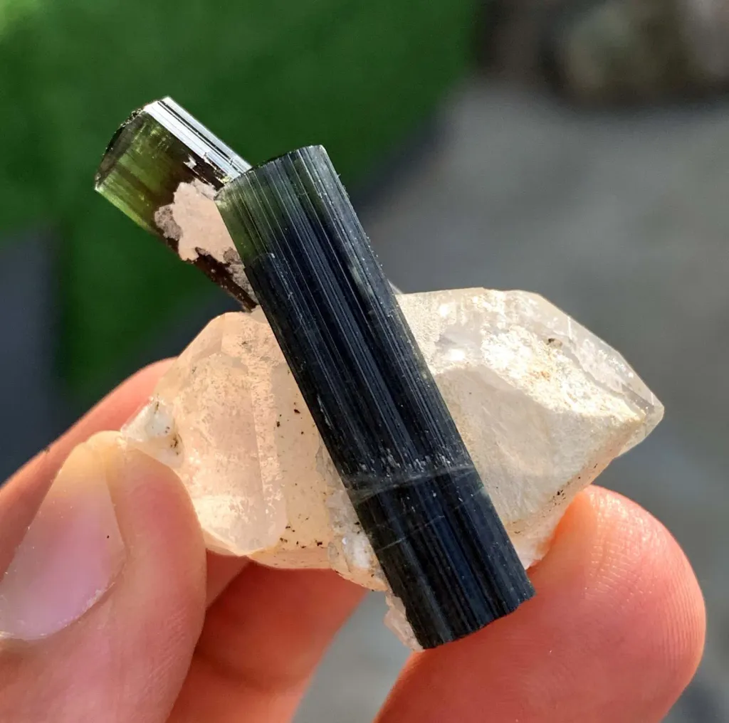 Twinned Green Cap Tourmaline Crystals on Quartz from Pakistan - image 8