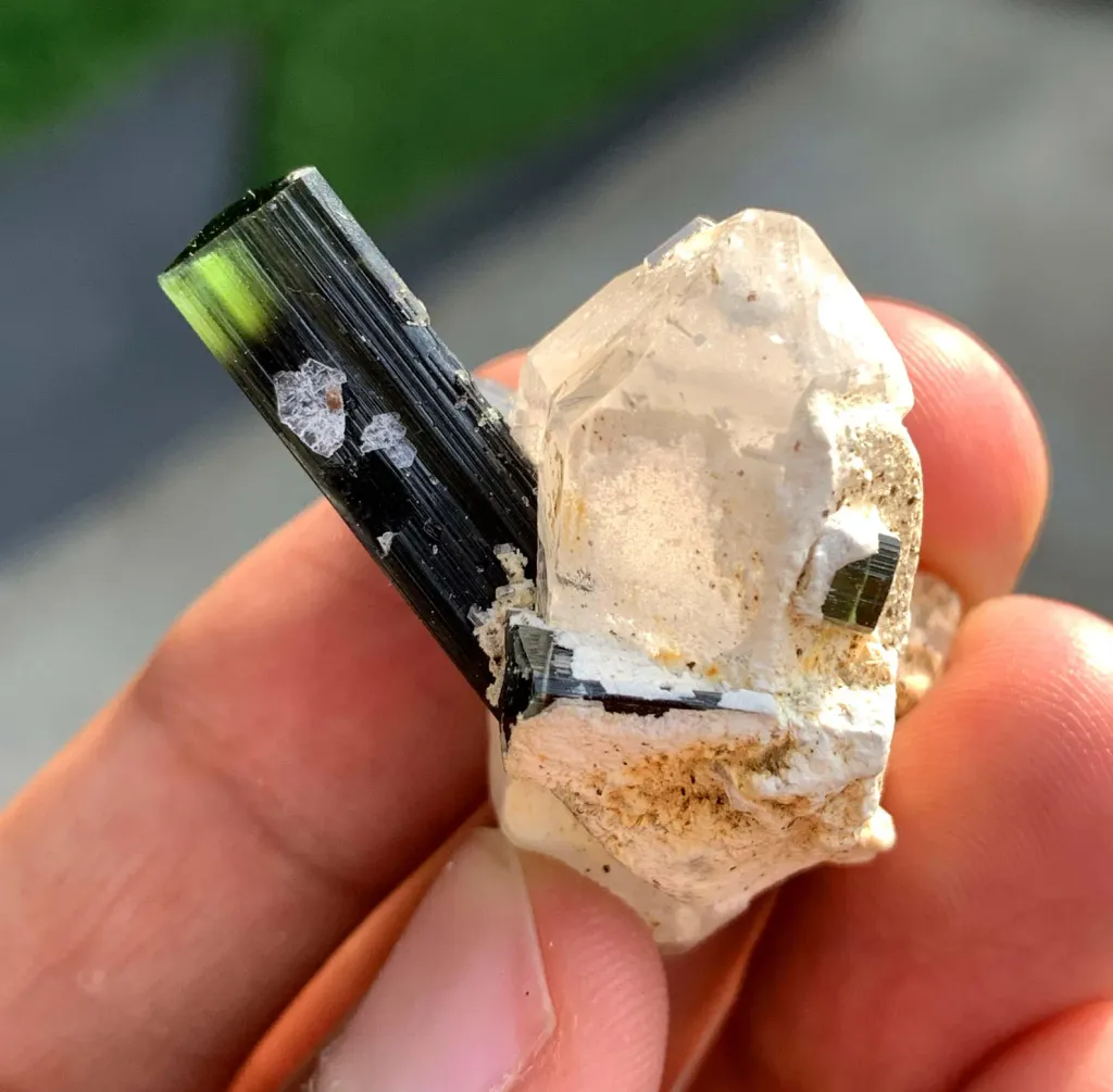 Twinned Green Cap Tourmaline Crystals on Quartz from Pakistan - image 9