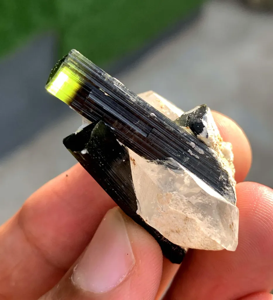 Twinned Green Cap Tourmaline Crystals on Quartz from Pakistan - image 4