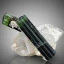 Twinned Green Cap Tourmaline Crystals on Quartz from Pakistan - image 1