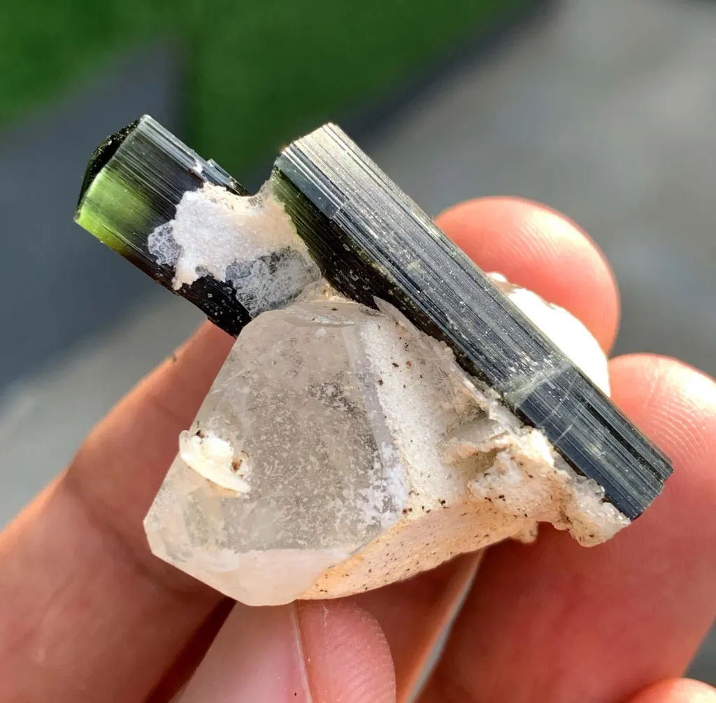 Twinned Green Cap Tourmaline Crystals on Quartz from Pakistan - image 6