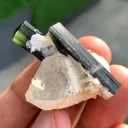 Twinned Green Cap Tourmaline Crystals on Quartz from Pakistan - image 6