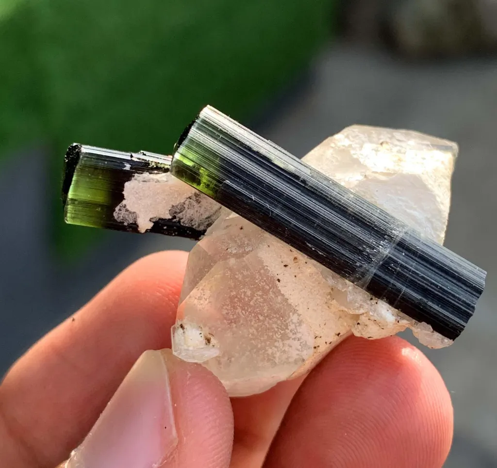 Twinned Green Cap Tourmaline Crystals on Quartz from Pakistan - image 5