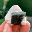Twinned Green Cap Tourmalines with Apatite and Pink Lepidolite - image 4