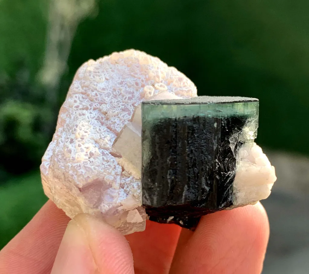 Twinned Green Cap Tourmalines with Apatite and Pink Lepidolite - image 3