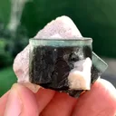 Twinned Green Cap Tourmalines with Apatite and Pink Lepidolite - image 2