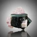 Twinned Green Cap Tourmalines with Apatite and Pink Lepidolite - image 1