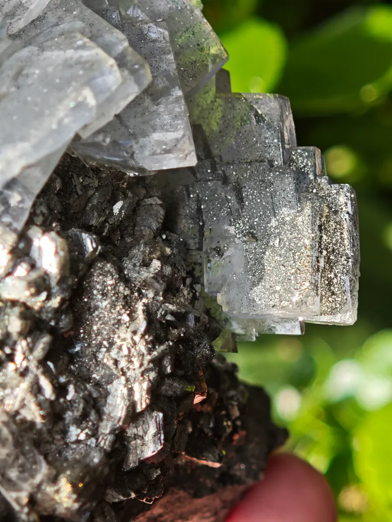 Unique blue barite crystals with pyrite - Morocco. Crystalline elegance and light blue color in it barites in a shiny pyrite - image 2