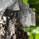 Unique blue barite crystals with pyrite - Morocco. Crystalline elegance and light blue color in it barites in a shiny pyrite - image 2
